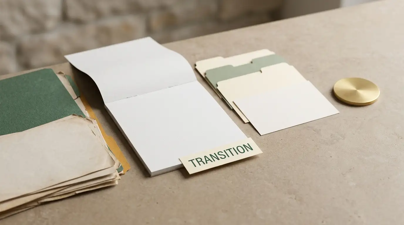 Conceptual archive timeline made of unlabelled document and calendar shapes