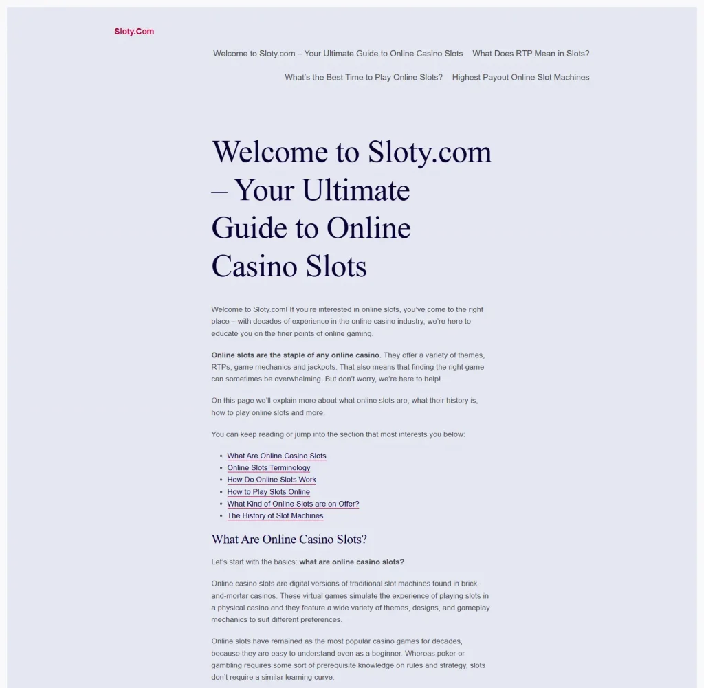 General online-slot information on the original sloty.com website